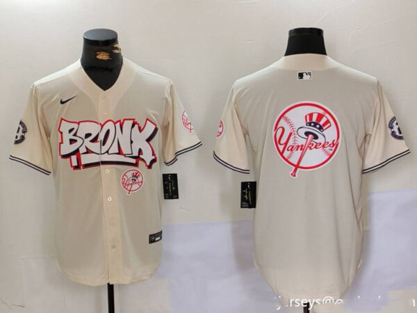 Men's New York Yankees Blank Cream The Bronx Graffiti V2 Vapor Limited Stitched Baseball Jerseys