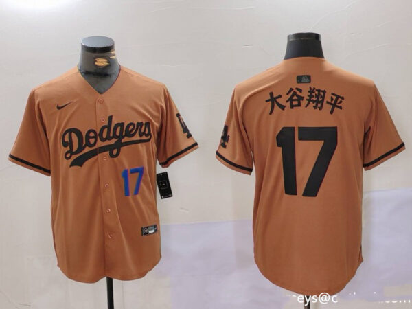 Men's Los Angeles Dodgers #17大谷翔平 Brown Cool Base Stitched Baseball Jersey