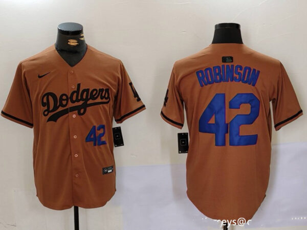 Men's Los Angeles Dodgers #42 Jackie Robinson Brown Cool Base Stitched Baseball Jersey