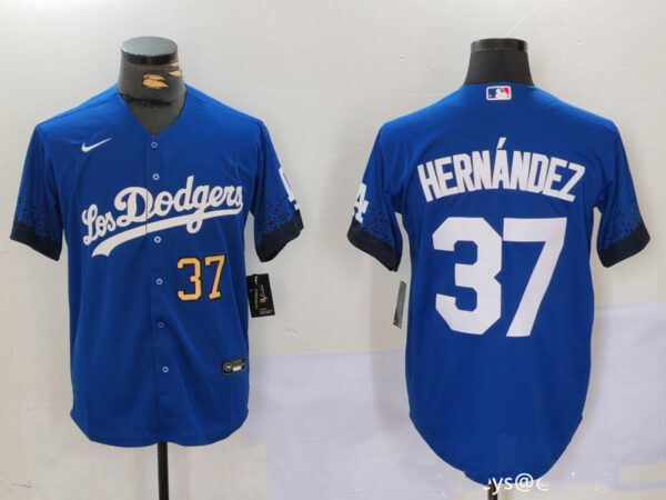 Men's Los Angeles Dodgers #37 Teoscar Hernandez Blue Cool Base Stitched Baseball Jerseys