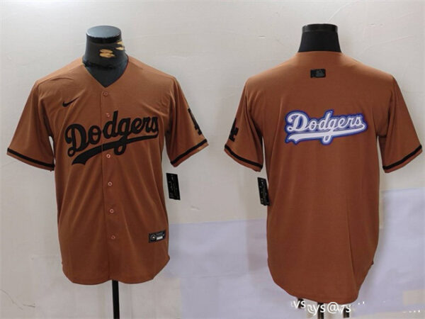 Men's Los Angeles Dodgers Team Big Logo Brown Cool Base With Patch Stitched Baseball Jerseys