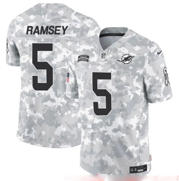 Men's Miami Dolphins #5 Jalen Ramsey 2024 F.U.S.E Arctic Camo Salute To Service Limited Stitched Football Jersey