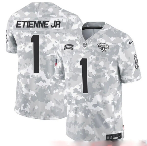 Men's Jacksonville Jaguars #1 Travis Etienne Jr. 2024 F.U.S.E Arctic Camo Salute To Service Limited Stitched Football Jersey