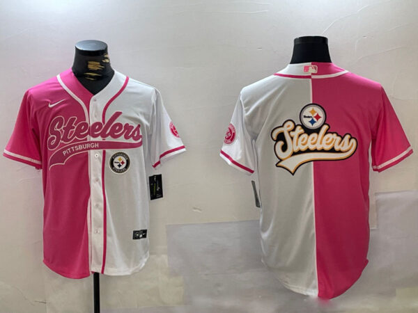 Men's Pittsburgh Steelers Big Logo 2024 Arctic Red White Salute To Service Stitched Baseball Jerseys