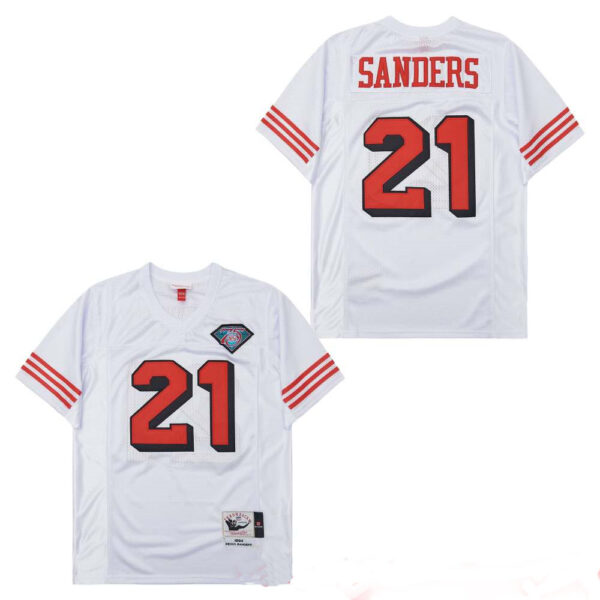 Mitchell And Ness 49ers #21 Deion Sanders Men's Throwback Stitched NFL Jersey