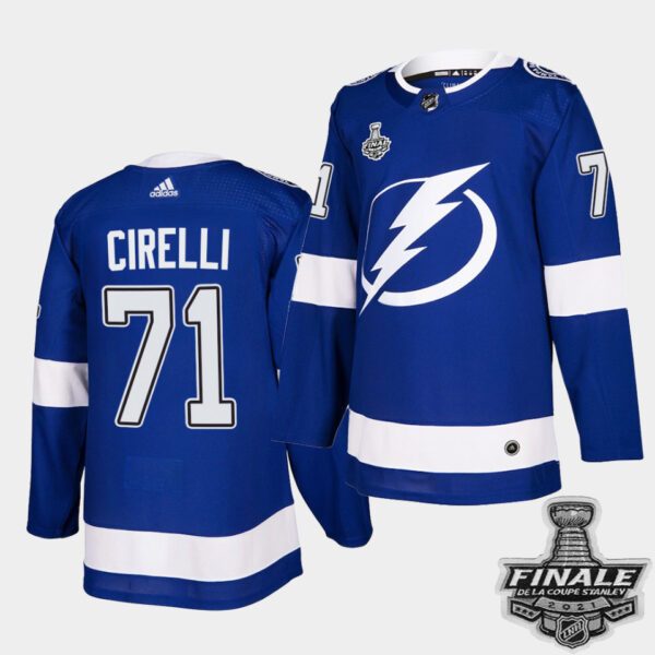 Adidas Lightning #71 Anthony Cirelli Blue Home Authentic 2021 NHL Stanley Cup Final Patch Jersey