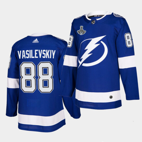 Adidas Lightning #88 Andrei Vasilevskiy Blue Home Authentic 2021 Stanley Cup Champions Jersey