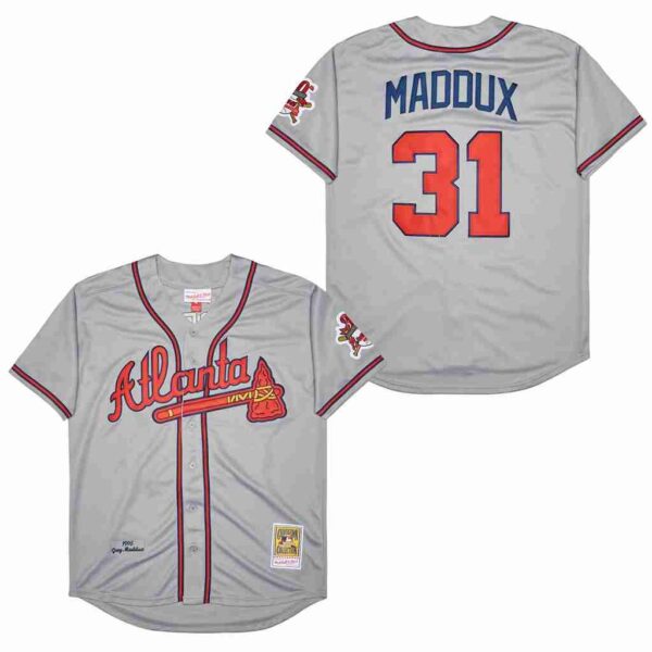 BRAVES #31 Maddux MLB Grey Throwback Jersey