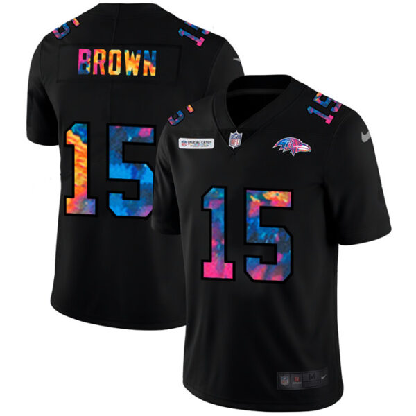 Baltimore Ravens #15 Marquise Brown Men's Nike Multi-Color Black 2020 NFL Crucial Catch Vapor Untouchable Limited Jersey