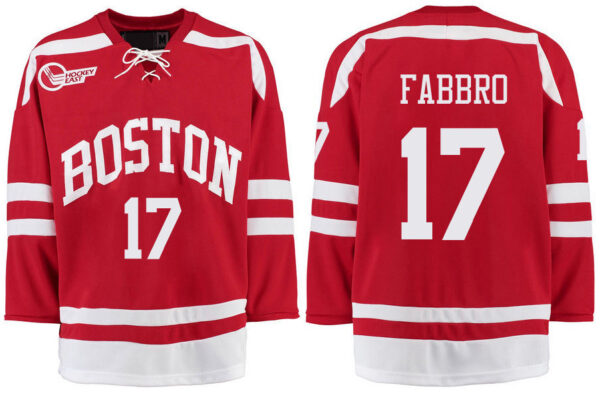 Boston University Terriers BU 17 Dante Fabbro Red Stitched Hockey Jersey