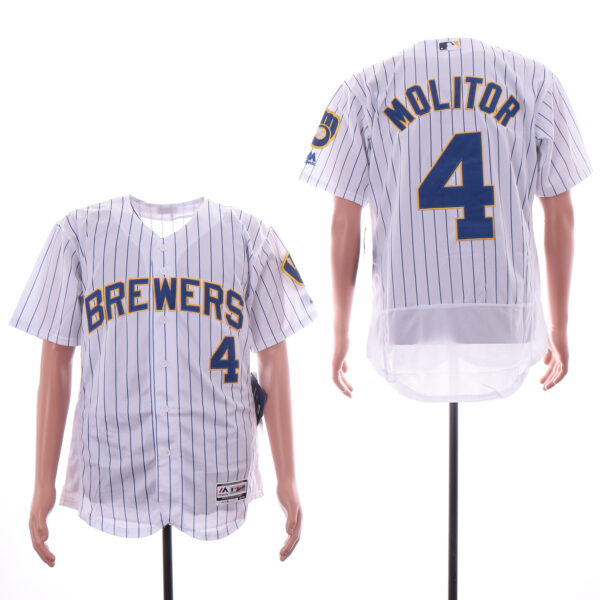 Brewers 4 Paul Molitor Royal White Flexbase Jersey