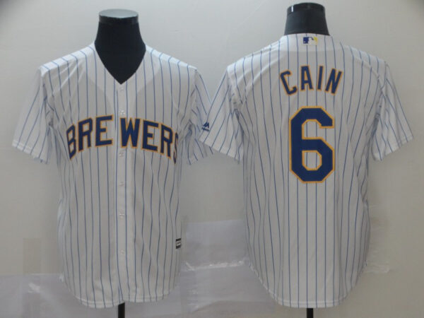 Brewers 6 Lorenzo Cain White Cool Base Jersey