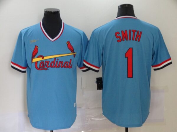 Cardinals 1 Ozzie Smith Light Blue Nike Cool Base Throwback Jersey