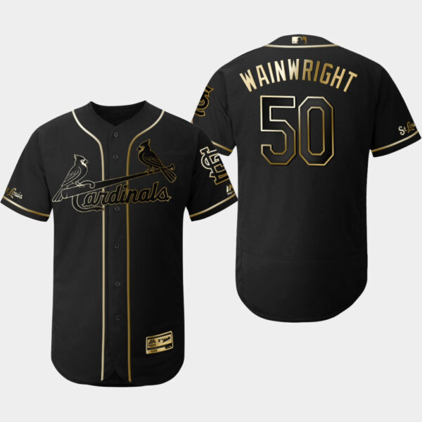 Cardinals 50 Adam Wainwright Black Gold Flexbase Jersey