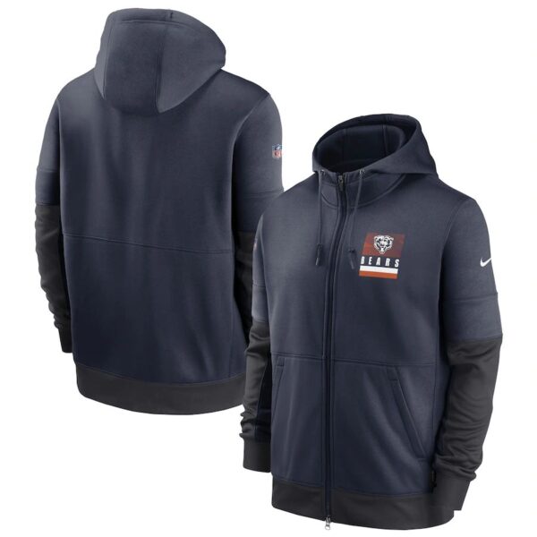 Chicago Bears Nike Sideline Impact Lockup Performance Full-Zip Hoodie Navy