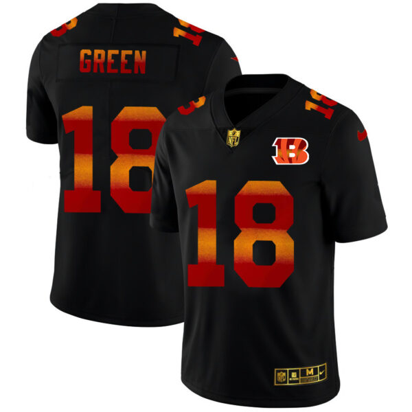 Cincinnati Bengals #18 A.J. Green Men's Black Nike Red Orange Stripe Vapor Limited NFL Jersey