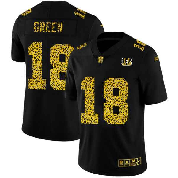 Cincinnati Bengals #18 A.J. Green Men's Nike Leopard Print Fashion Vapor Limited NFL Jersey Black