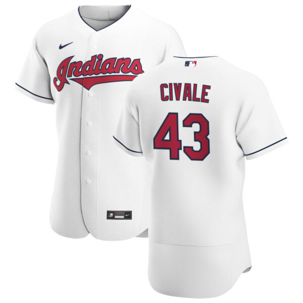 Cleveland Indians #43 Aaron Civale Men's Nike White Home 2020 Authentic Team MLB Jersey