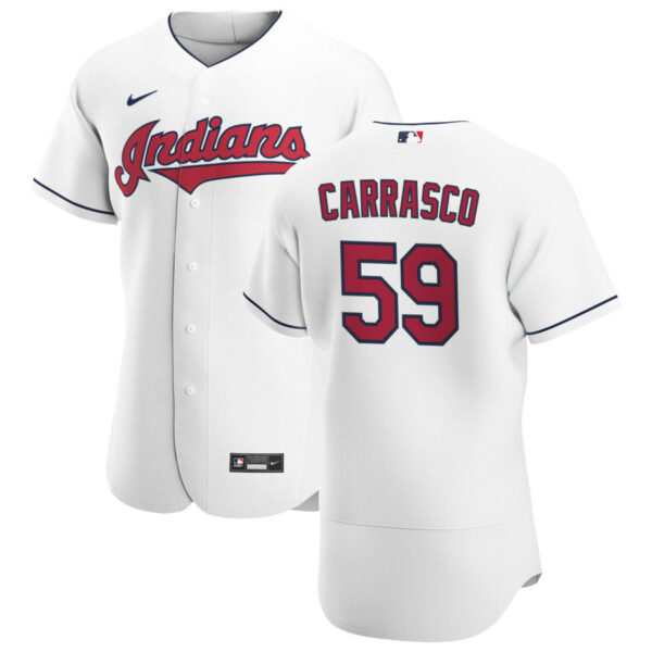 Cleveland Indians #59 Carlos Carrasco Men's Nike White Home 2020 Authentic Team MLB Jersey