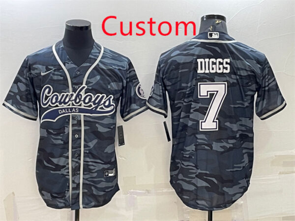 Custom Men's Dallas Cowboys Grey Camo With Patch Cool Base Stitched Baseball Jersey