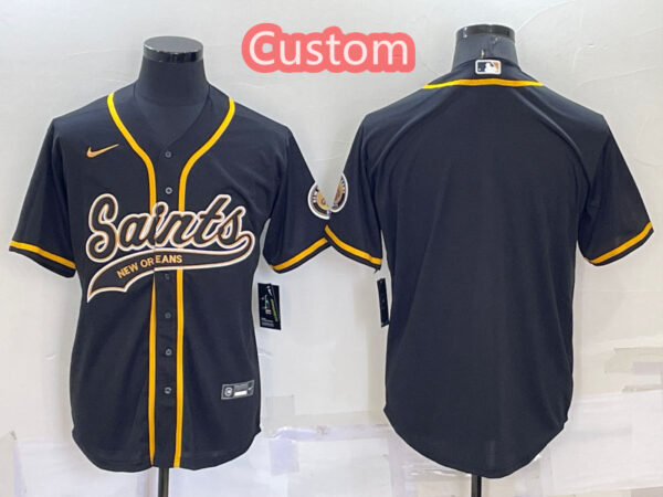 Custom Men's New Orleans Saints Black Cool Base Stitched Baseball Jersey