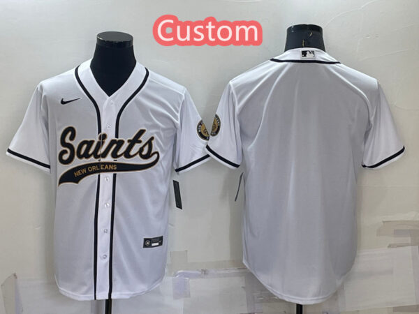 Custom Men's New Orleans Saints White Cool Base Stitched Baseball Jersey