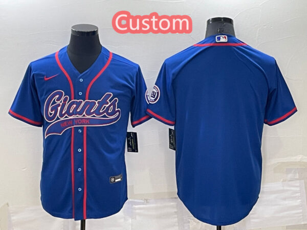 Custom Men's New York Giants Blue Cool Base Stitched Baseball Jersey