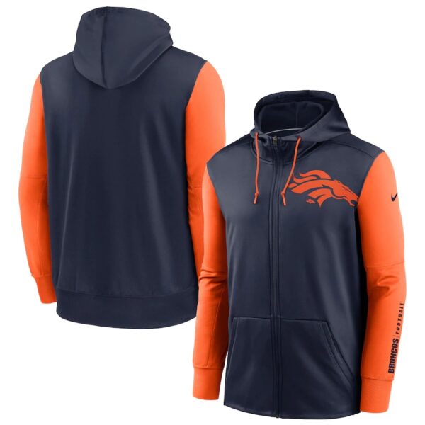 Denver Broncos Navy Orange Fan Gear Mascot Performance Full-Zip Hoodie