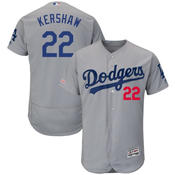 Dodgers 22 Clayton Kershaw Gray 150th Patch Flexbase Jersey