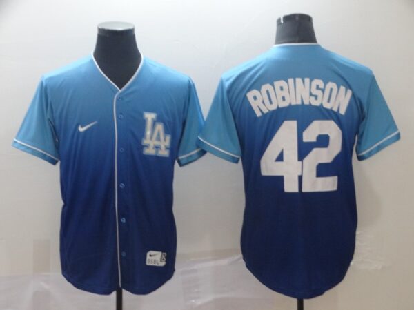 Dodgers 42 Jackie Robinson Blue Drift Fashion Jersey