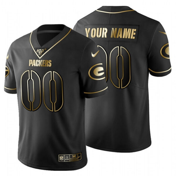 Green Bay Packers Custom Men's Nike Black Golden Limited NFL 100 Jersey