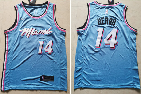 Heat 14 Tyler Herro Light Blue Nike City Edition Swingman Jersey