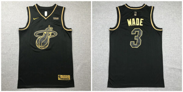 Heat 3 Dwyane Wade Black Gold Nike Swingman Jersey