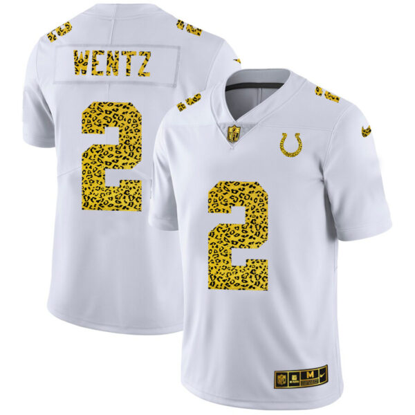 Indianapolis Colts #2 Carson Wentz Men's Nike Flocked Leopard Print Vapor Limited NFL Jersey White