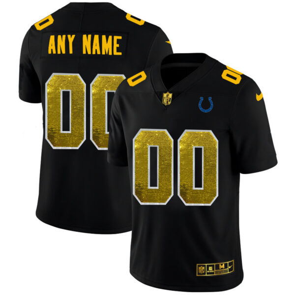 Indianapolis Colts Custom Men's Black Nike Golden Sequin Vapor Limited NFL Jersey