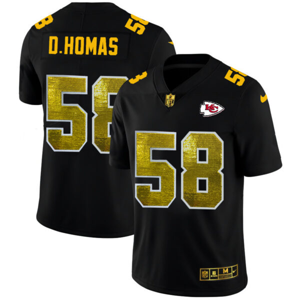 Kansas City Chiefs #58 Derrick Thomas Men's Black Nike Golden Sequin Vapor Limited NFL Jersey