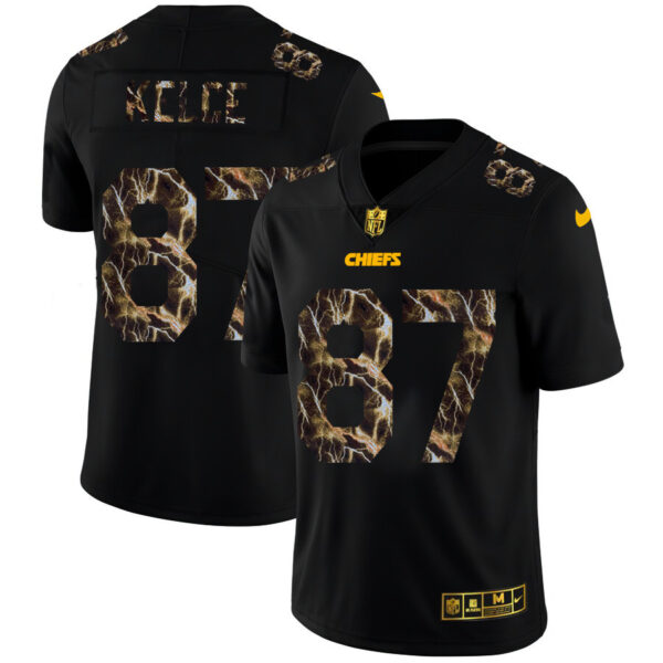 Kansas City Chiefs #87 Travis Kelce Men's Black Nike Flocked Lightning Vapor Limited NFL Jersey