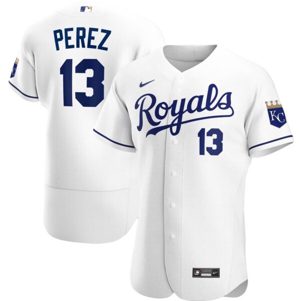 Kansas City Royals #13 Salvador Perez Men's Nike White Home 2020 Authentic Player MLB Jersey