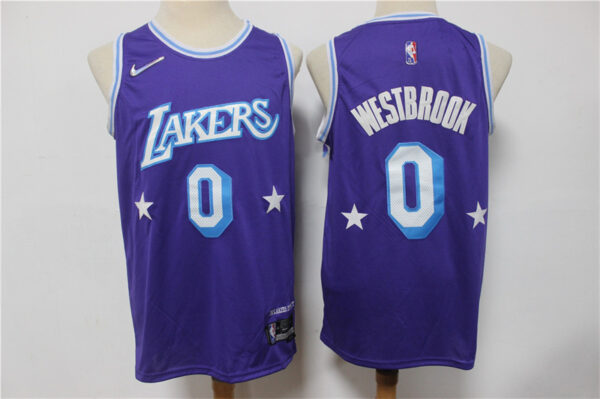 Lakers 0 Russell Westbrook Purple Nike Diamond 75th Anniversary City Edition Swingman Jersey