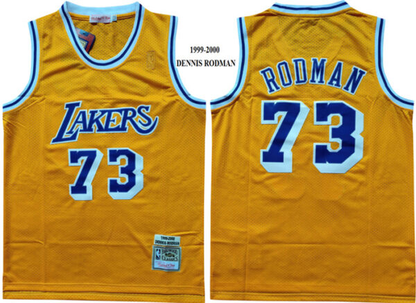 Lakers 73 Dennis Rodman Yellow 1999-2000 Hardwood Classics Mesh Jersey