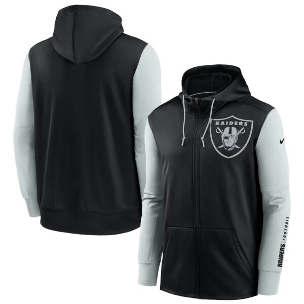 Las Vegas Raiders Black Silver Fan Gear Mascot Performance Full-Zip Hoodie