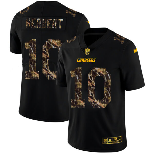 Los Angeles Chargers #10 Justin Herbert Men's Black Nike Flocked Lightning Vapor Limited NFL Jersey