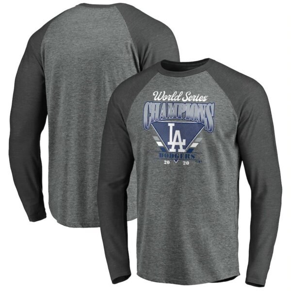 Los Angeles Dodgers 2020 World Series Champions Complete Game Tri-Blend Raglan Long Sleeve T-Shirt Heather Gray