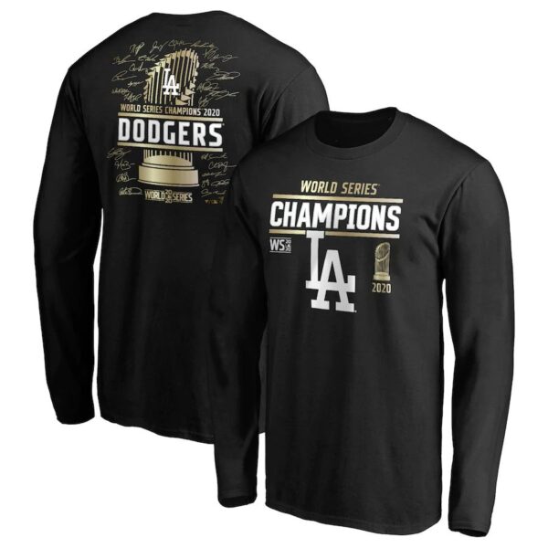 Los Angeles Dodgers 2020 World Series Champions Signature Roster Long Sleeve T-Shirt Black