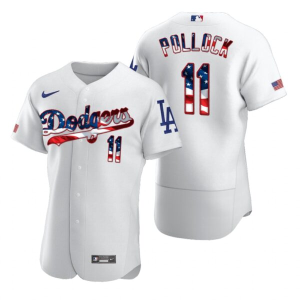 Los Angeles Dodgers #11 A.J. Pollock Men's Nike White Fluttering USA Flag Limited Edition Authentic MLB Jersey