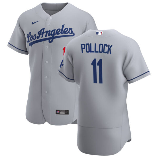 Los Angeles Dodgers #11 AJ Pollock Men's Nike Gray Road 2020 Authentic Team MLB Jersey