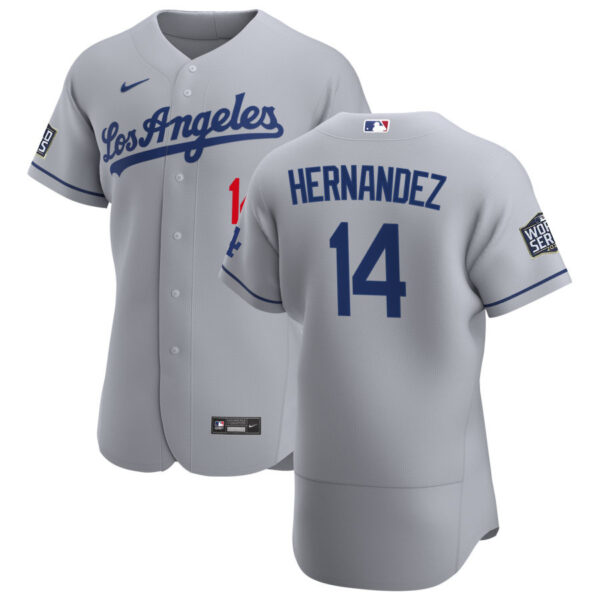 Los Angeles Dodgers #14 Enrique Hernandez Men's Nike Gray Road 2020 World Series Bound Authentic Team MLB Jersey