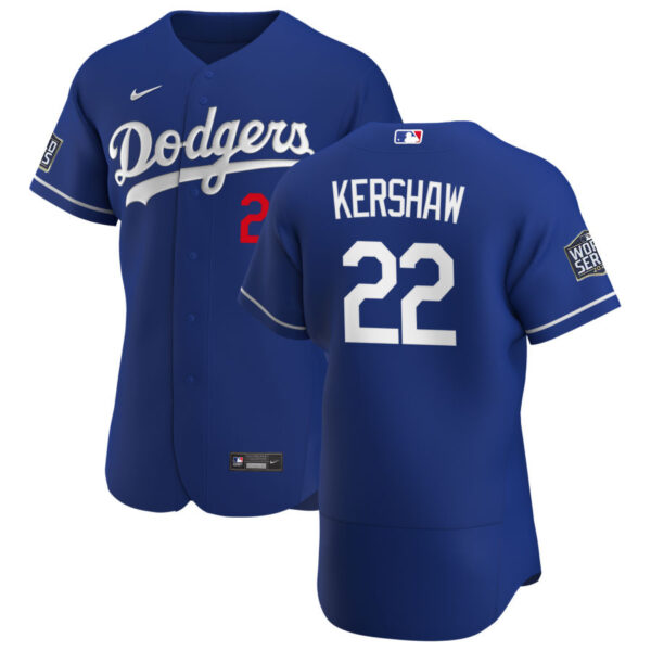 Los Angeles Dodgers #22 Clayton Kershaw Men's Nike Royal Alternate 2020 World Series Bound Authentic Player MLB Jersey