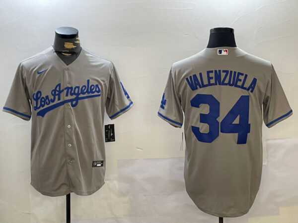 Los Angeles Dodgers #34 Fernando Valenzuela Grey Authentic Collection Stitched MLB Jersey