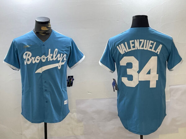 Los Angeles Dodgers #34 Fernando Valenzuela blue Authentic Collection Stitched MLB Jersey